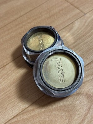 JDM RAYS Rays Wheel Center Caps 4-Individual Set Gold Tone Used br RAY (No Tires) - Image 3