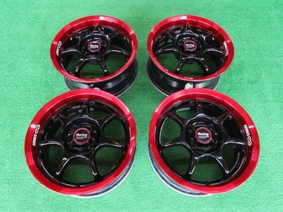JDM ENKEI Racing-S 4-Wheel Set 15x6.5J+32 pcd100 black/red wheels for Mazda R (No Tires)