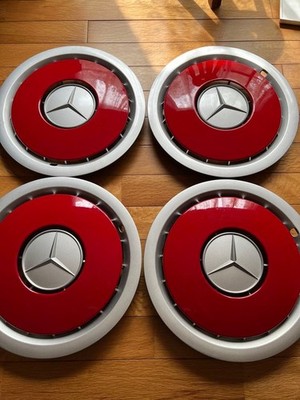 JDM W124 Mercedes-Benz Genuine Wheel Center Caps Red Set of 4 (No Tires)