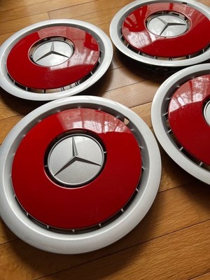 JDM W124 Mercedes-Benz Genuine Wheel Center Caps Red Set of 4 (No Tires) - Image 2