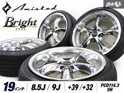 JDM Rare deep-dish rim wheels: AMISTAD Bright 19x8.5J +39 / 9J +32 PCD1 (No Tires)